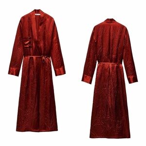 NWOT Zara Creased Satin Wrap Kimono Midi Dress